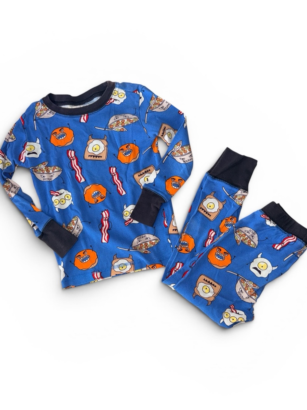 Gap Kids Cotton Graphic Print Breakfast Blue Pajamas  - 8